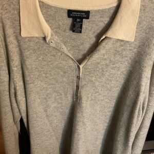Jones New York Signature Beige and Gray 100% Cashmere Sweater
